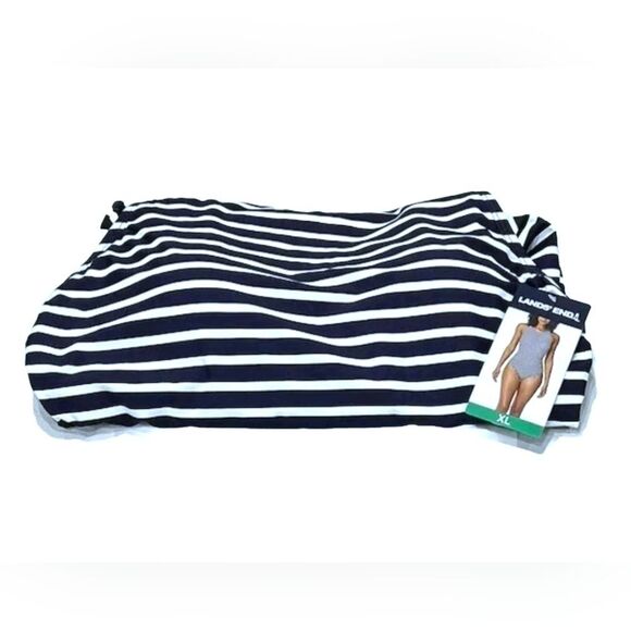 Lands' End Navy Stripe High Neck UPF 50 Open Back 1pc Swimsuit Fully Lined, S - Picture 6 of 10